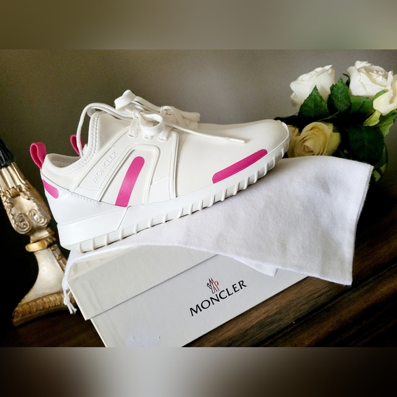 Moncler Meline Scarpa Women's Lightweight Sneakers White/Pink EU 38 US 8 - Picture 2 of 16